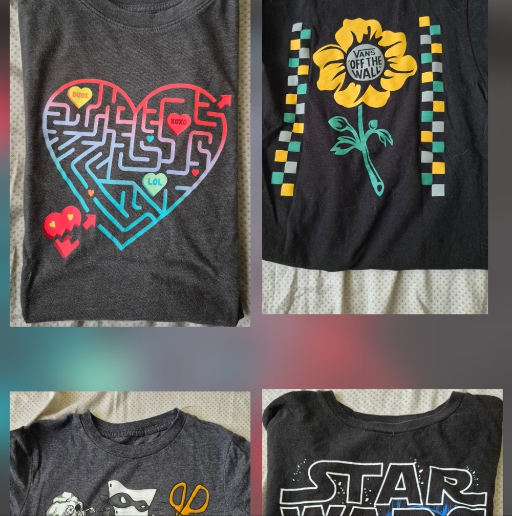 Vans Black Short Sleeve Tee with Neon Heart Maze & Yellow Flower Graphic